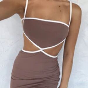 Brown White Fox Cutout Mini Dress